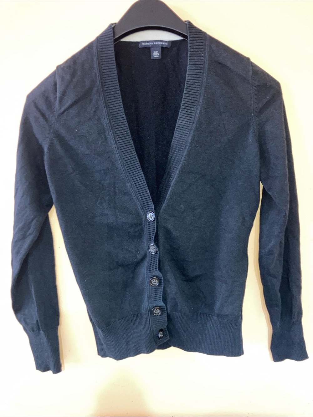 Banana Republic Black Button-Front V-Neck Cardigan